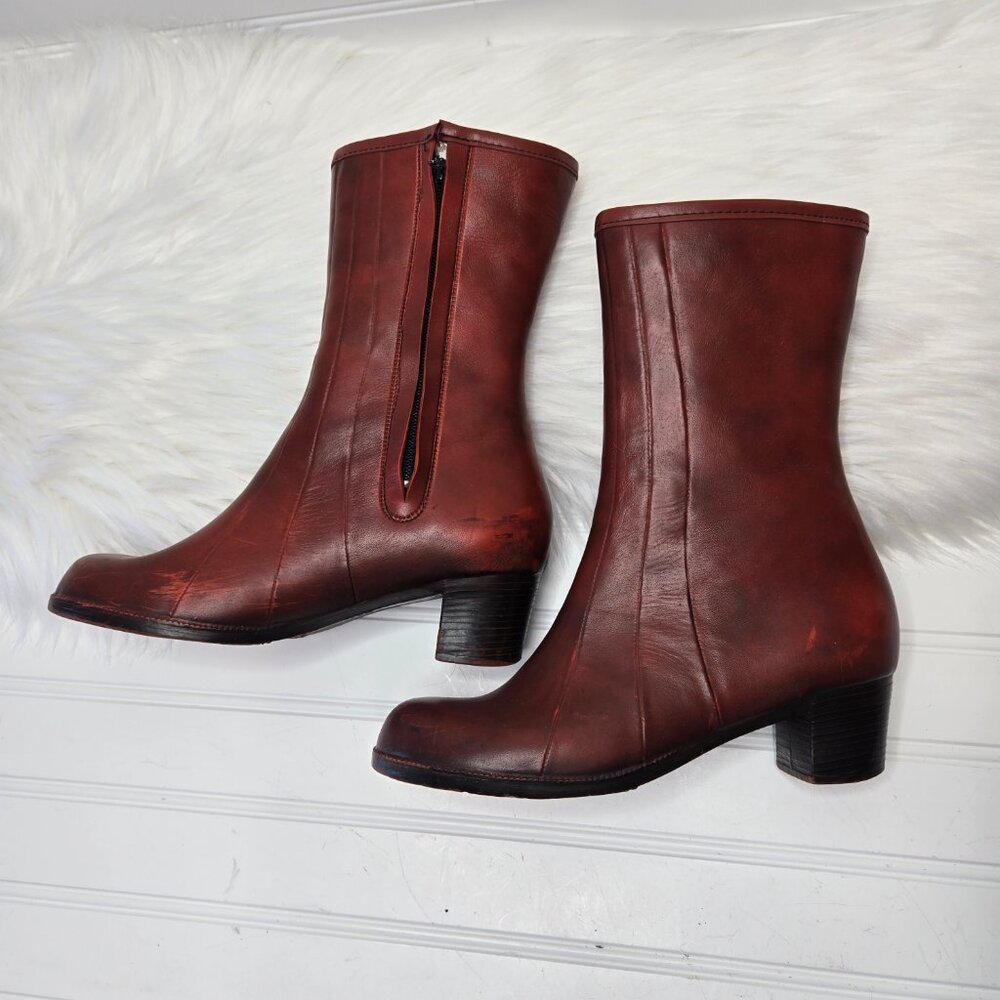 Vintage Waterproof Rubber Chunky Heel Boots Made In USA Red Women's Sz 5 Sherpa - Picture 4 of 11